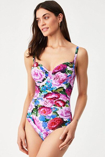 Kom Bustless Wire Fiore Pink Flower Patterned Recovery Swimsuit