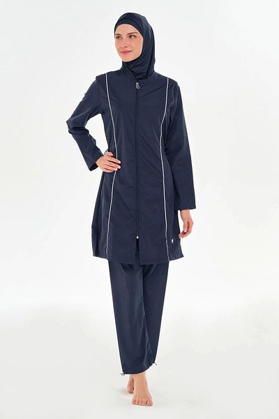 buHillco Beny Long Sleeve Navy Blue Plus Size Women's Hijab Swimsuit