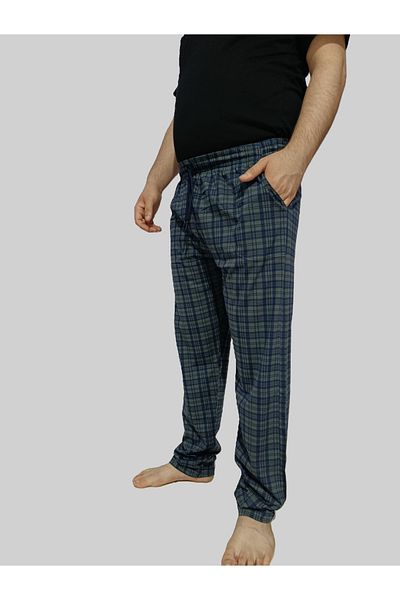DÜVEN Plus Size Pajama Bottoms - Unisex Oversized Size 100% Cotton Checkered Plaid Single Bottom Pajamas with Pockets