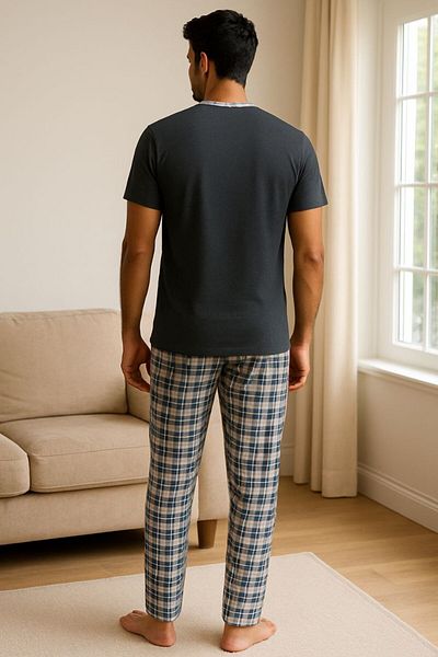 Masal Dünyası Bursa 34 Sports Wear Written Plaid Patterned Short Sleeve Men's Pajama Set (4 Color Options Available)
