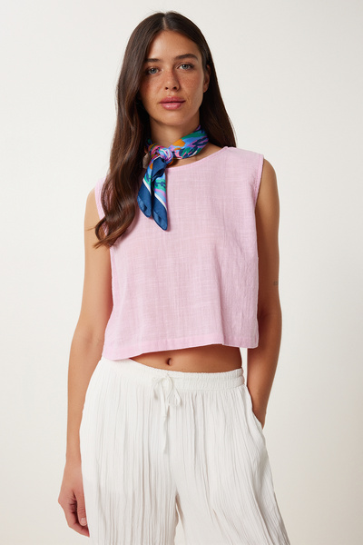 Lovelyİstanbul Sleeveless Linen Blouse Pink Lgp0004