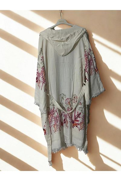 TekStilize Muslin Pink Floral Patterned Peshtemal Bathrobe and Beach Dress (100% Cotton)