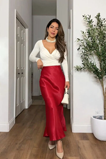 thesunfyre ЖЕНИ Стилна лятна сатенена пола с дължина миди