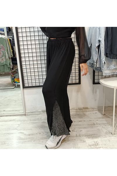 Butik Şans Silk Italian Trousers with Elastic Waist and Sequin Detail at the Leg