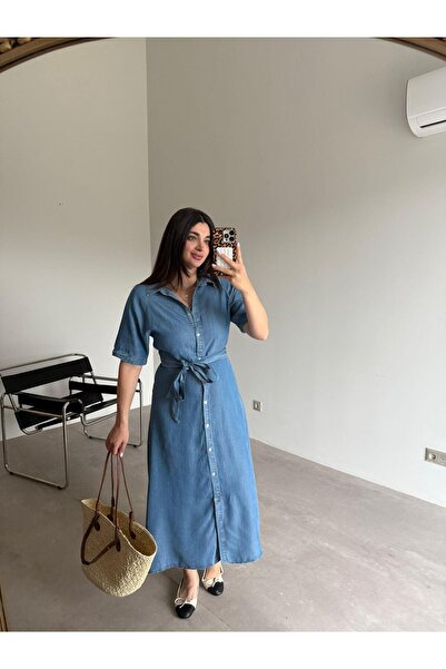 Bade Butik Blue Tensel Denim Shirt Dress