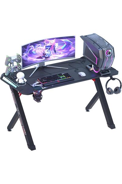 KARAKER Professional computer gaming table for home and office with cup holder and headset