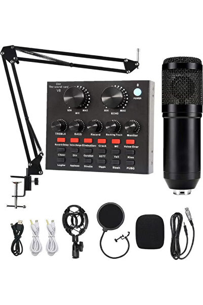 Primo Plus Professional Condenser Microphone Bundle with Live Sound Card for Studio Recording and Broadcasting