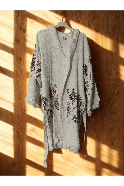 TekStilize Muslin Kilim Patterned Peshtemal Bathrobe and Beach Dress (100% Cotton)