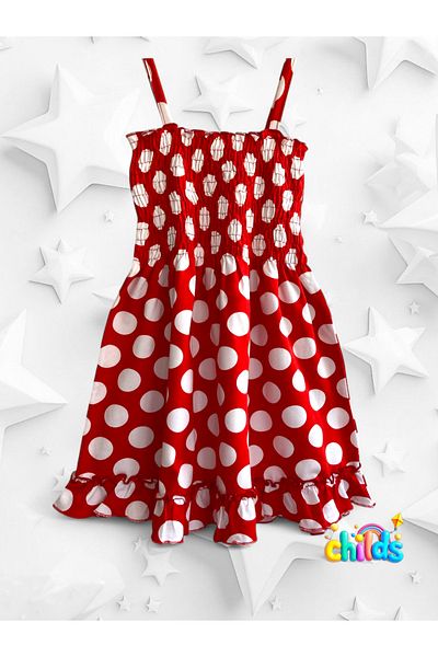 childs Girl's Gipeli Strap Ruffle Polka Dot Lycra Combed Cotton Dress