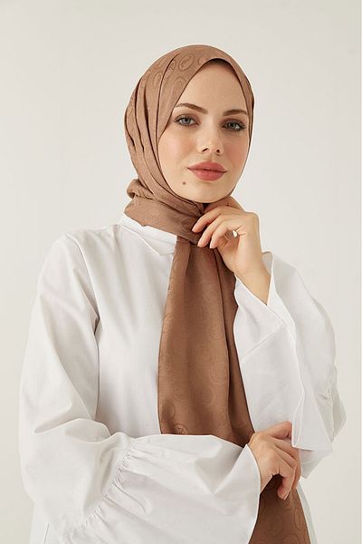 MENESSA Silky Jacquard Shawl Lsy Pattern Brown