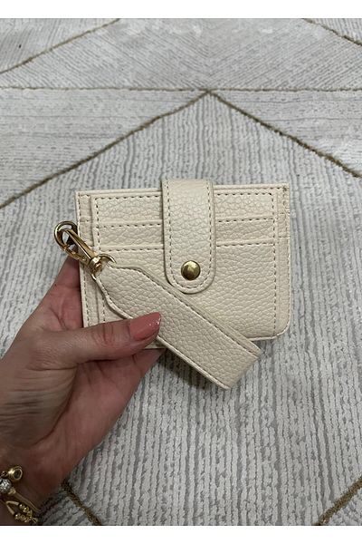 zauram Cream Minimal Wallet with Keychain and Card Holder Detail