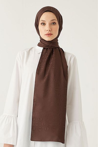 MENESSA Silky Jacquard Shawl Lsy Pattern Bitter Brown