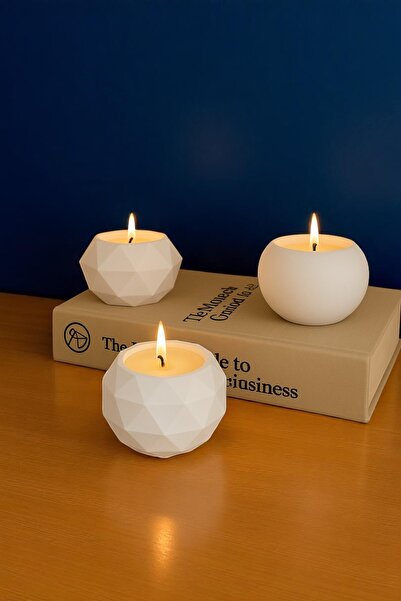 ERSE HOME 3’ lü Beyaz Beton Dekoratif Mumluk Seti – Modern Tasarım