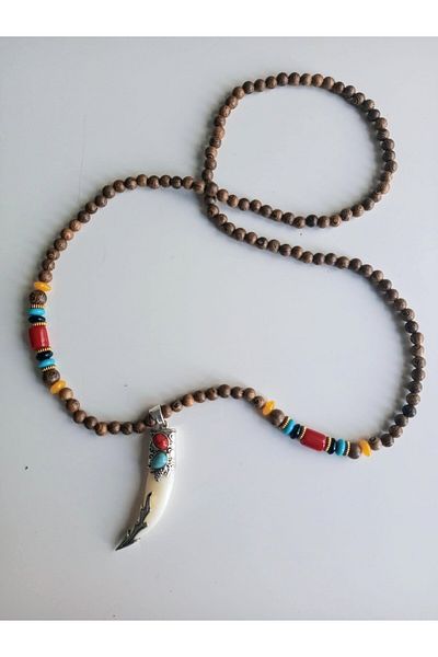 Enjoy Handmade Ivory End Ethnic Necklace with Natural Stones & Wooden Beads