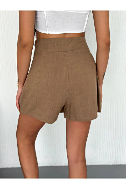 CyRo KADIN KETEN KUMAŞ YIRTMAÇLI ŞORT ETEK