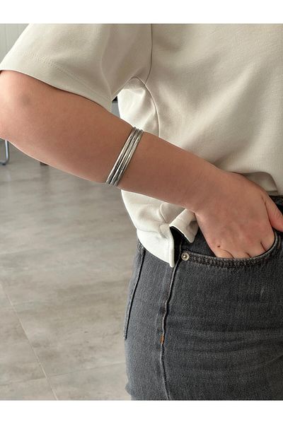 YAKA ART Silver Color Triple Steel Bracelet Diameter: 6.5 cm