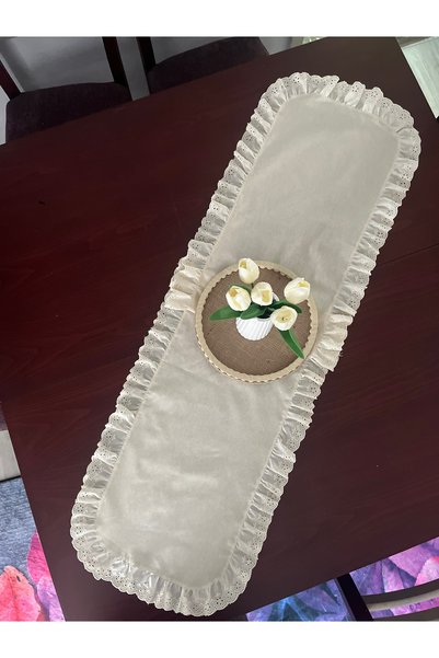 NURGİTA HOME 100% Cotton Natural Raw Linen Fisto Frilly Runner (40X140 cm)