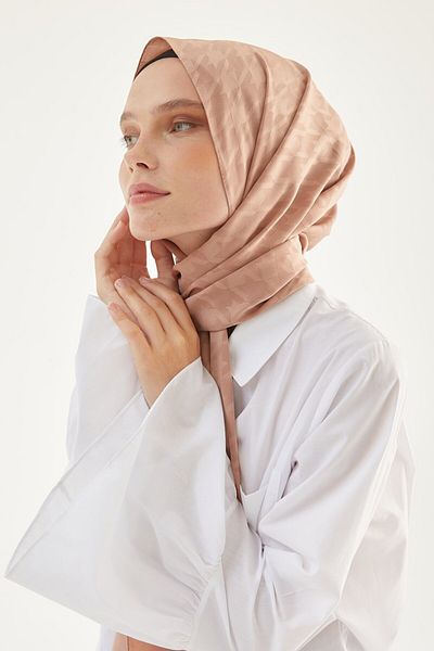 MENESSA Silky Jacquard Shawl Houndstooth Pattern Mink