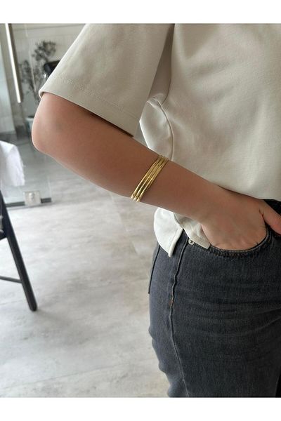 YAKA ART Gold Color Triple Steel Bracelet Diameter: 6.5 cm