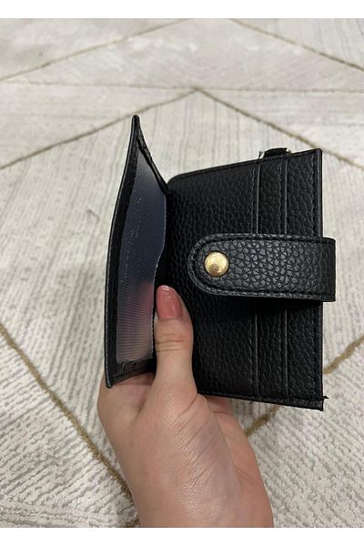 zauram Black Minimal Wallet with Keychain and Card Holder Detail