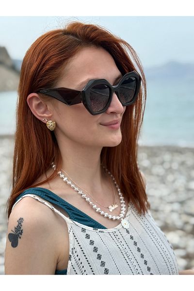 Ferrucci Brown Geometric Cut Bone Frame Gradient Glass Polarized Stylish Women's Sunglasses