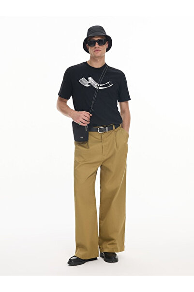 Ltb Κοντό μανίκι με λαιμόκοψη με στάμπα κανονικό μαύρο μπλουζάκι