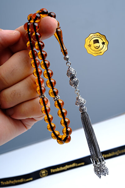 TESBİHEFENDİ سبحة من العقيق الناري بتصميم كرة شرابة فضية