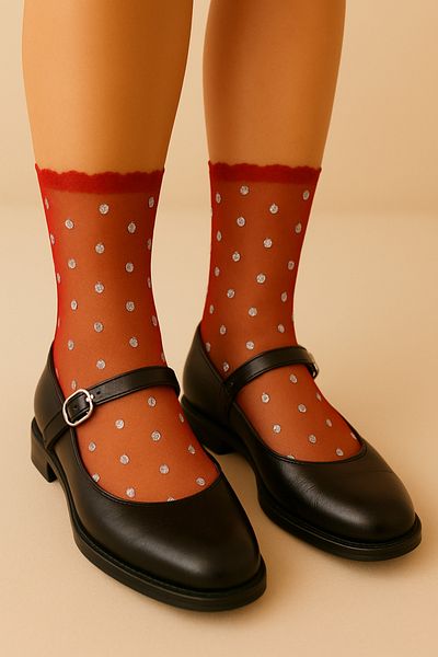 DİLARRA Boutique Red Sequin Tulle Socks