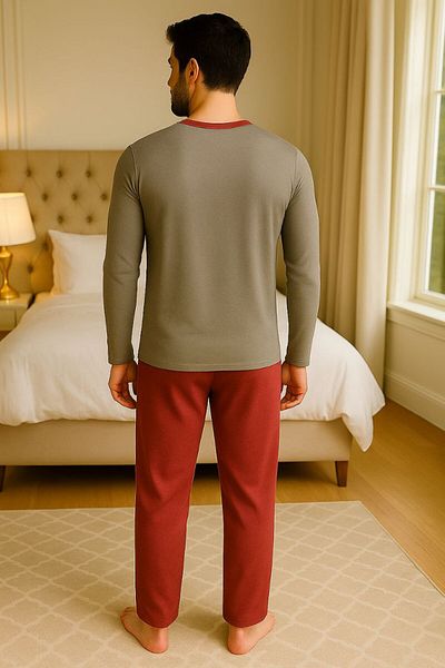 Masal Dünyası Bursa Anchor Patterned Thin Fabric Long Sleeve Men's Pajama Set (2 Color Options Available)