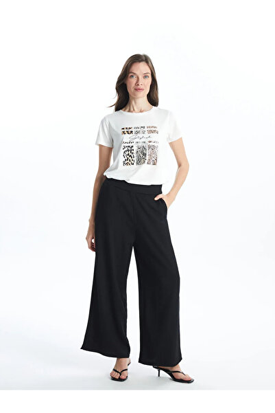 LC Waikiki Lcw Grace Black Wide Leg Women's Trousers with Elastic Waist