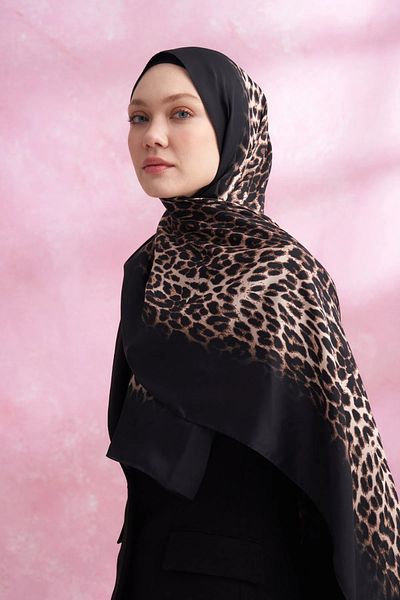 ARMANDA Leopard Voile Gradient Pattern Shawl - Black Mink