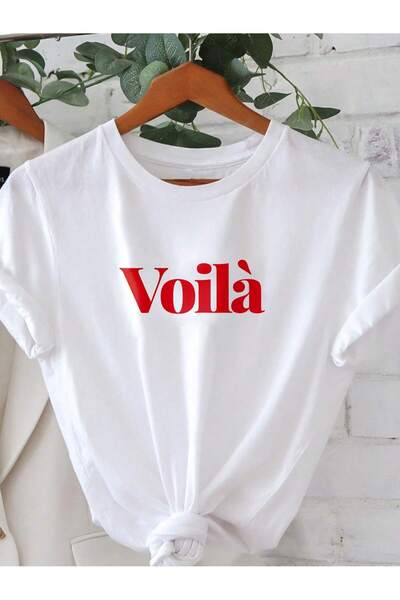 KEALVİ تيشيرت فويلا - تيشيرت أبيض مطبوع كبير الحجم برقبة دائرية