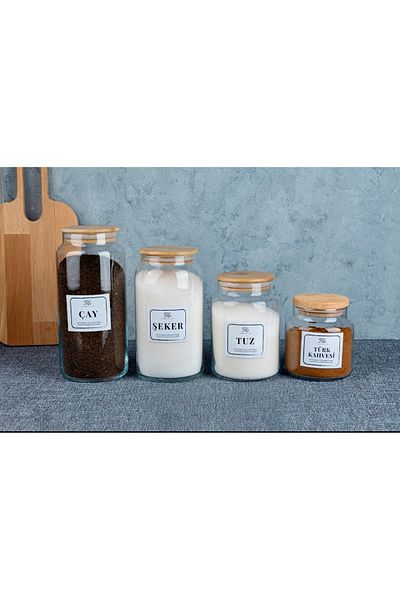 Pembelia Life Set of 4 Glass Tea Sugar Salt Coffee Storage Jars with Bamboo Lids
