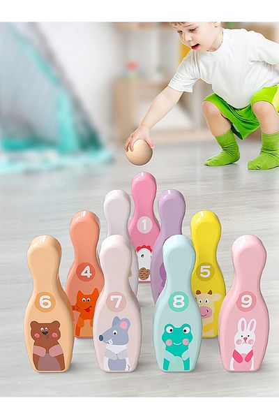 Jet Wooden Bowling Set for Children – Colorful Animal Toy for Indoor and Outdoor