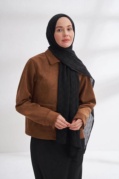 ARMANDA Muslin Checkerboard Pattern Shawl - Black