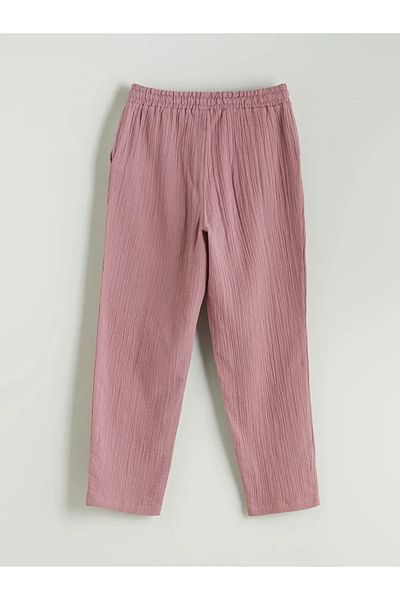 LC Waikiki Lcw Vision Pink Textured Muslin Women's Trousers with Elastic Waist
