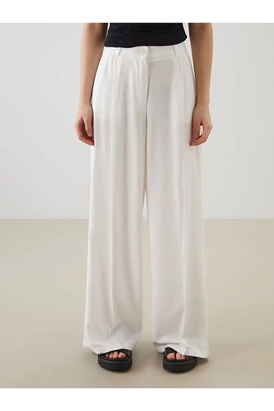 LC Waikiki Xside White Linen Blend Women's Pleated Pants