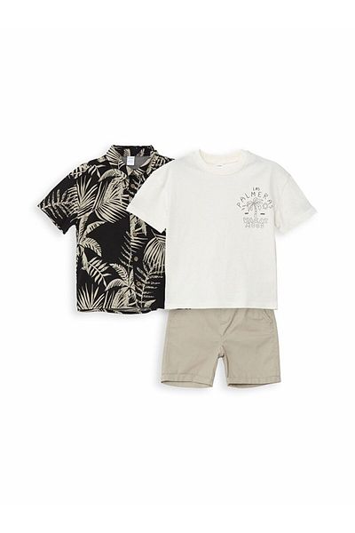 LC Waikiki Lcw Kids Boys Shirts T-Shirt and Shorts 3-Piece Set