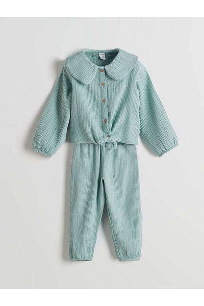 LC Waikiki Lcw Kids Baby Collar Girl's Shirt and Pants 2-Piece