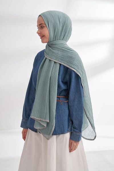 ARMANDA Muslin Piping Shawl - Mint Green