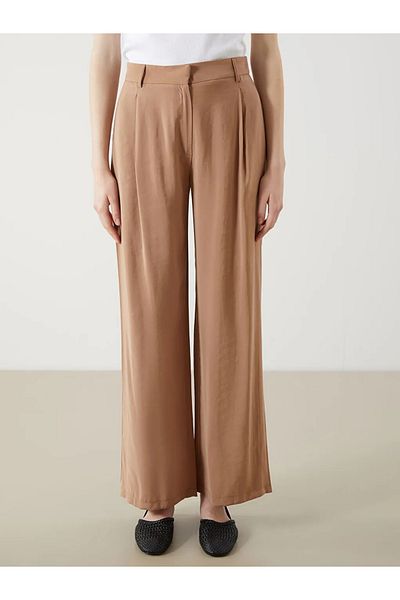 LC Waikiki Xside Brown Loose Fit Pleated Women's Trousers