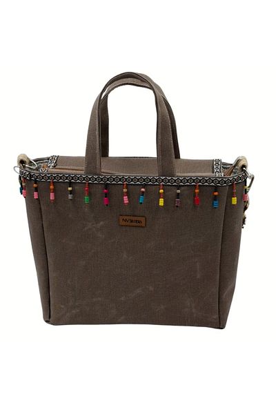 NVSisters Waxed Canvas Tote Bag, Hand and Shoulder Bag, Bead Detailed Women's Bag