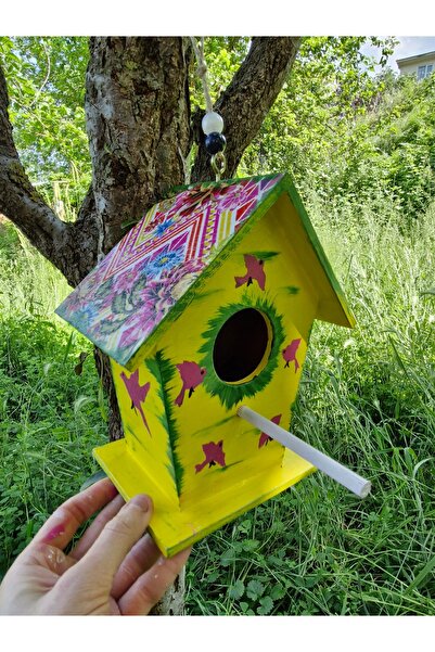 Home 21×19×11 cm ,el yapımı ahşap kuş evi,ağaç ,bahçe, balkon dekoru için kuş...