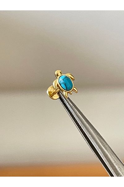 Rupen Kraft 316L Surgical Steel Turquoise Stone Detailed Tortoise Piercing Lip Cartilage Helix Tragus Piercing