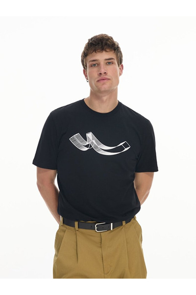 Ltb Κοντό μανίκι με λαιμόκοψη με στάμπα κανονικό μαύρο μπλουζάκι