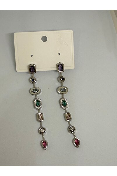 Gulsah's Store Çelik Silver 7 Element Renkli Taşlı, Melis, Y Küpe