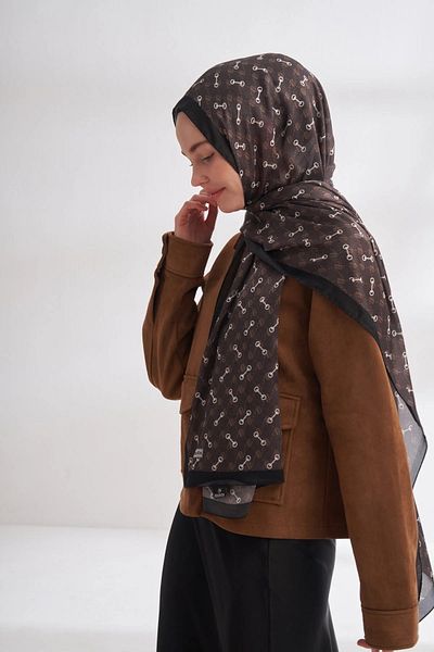 ARMANDA Imported Voile Monogram Pattern Shawl - Chocolate