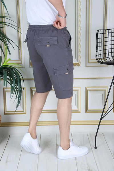 PHANTOM JEANS Men's Gray Lycra Gabardine Shorts Cargo Pocket Cotton Elastic Waist Lace-Up Basic Shorts