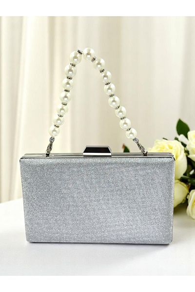 Biçanta Dot Pattern Silver Gray Lame Color Women's Evening Dress Bag Wedding Engagement Graduation