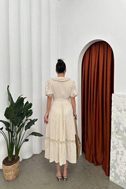 HELİS BUTİK Φόρεμα Baby Collar Muslin Fabric Beige
